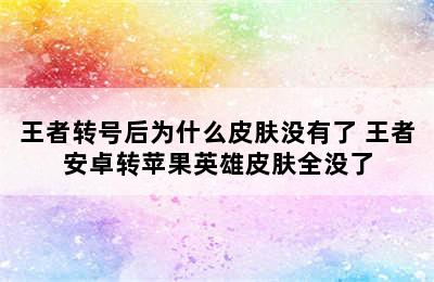 王者转号后为什么皮肤没有了 王者安卓转苹果英雄皮肤全没了